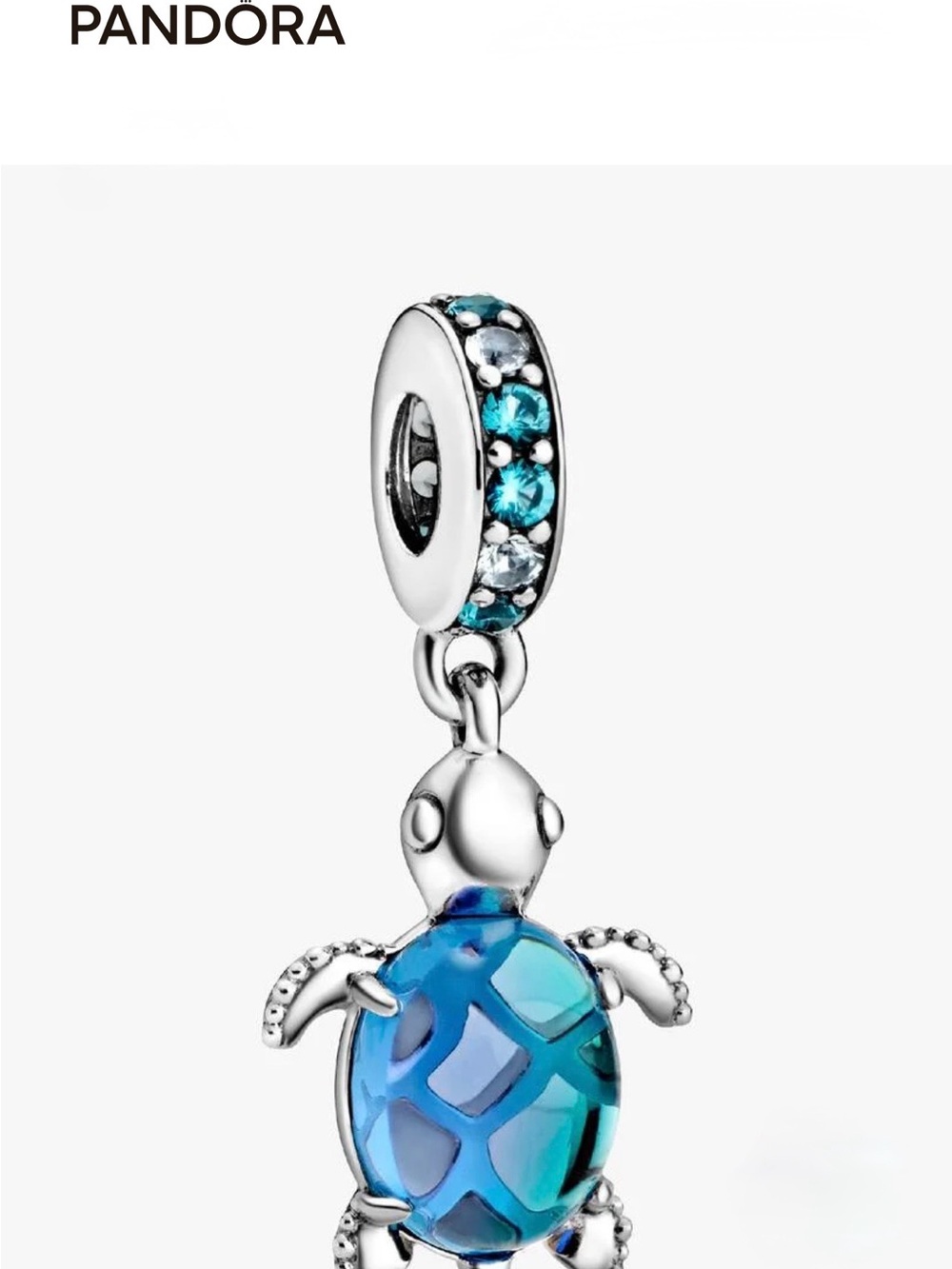 Pandora Blue Murano Glass Sea Turtle Dangle Charm Sterling Silver Keepsake - Picture 1 of 13